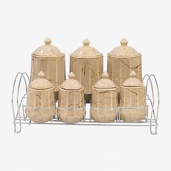 7 Pcs Canister Set with Ceramic Lid 2746-B – Beige Marble Kitchen Storage Jars - Habitt
