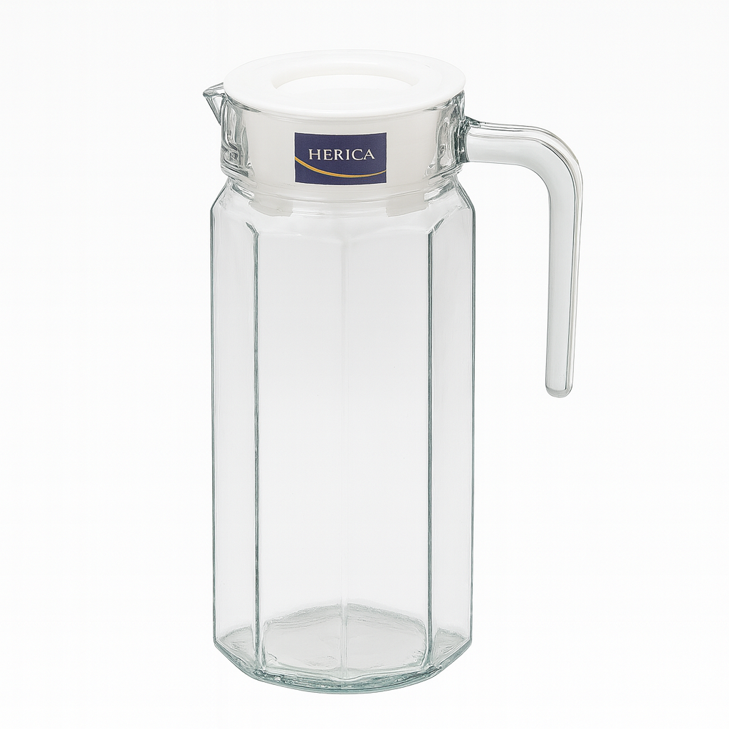 Clear 1100 ml Glass Jug with Handle & White Lid – Stylish Pitcher for Water, Juice & Table Serving - Habitt
