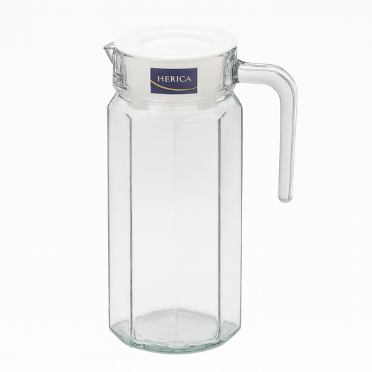 Clear 1100 ml Glass Jug with Handle & White Lid – Stylish Pitcher for Water, Juice & Table Serving - Habitt