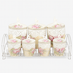 7 Pcs Canister Set with Ceramic Lid 2407 – Floral Vintage Kitchen Storage Jars - Habitt