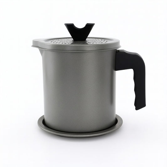1.4L Oil Pot with Strainer – Stainless Steel Grease Container with Lid & Handle for Kitchen Use