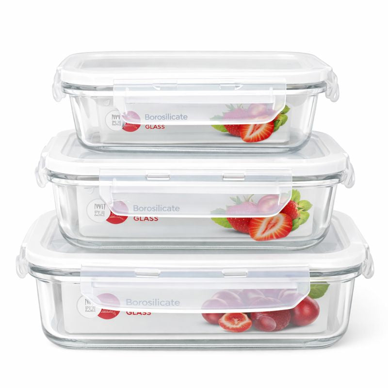 Airtight Borosilicate Glass Food Storage Dish Set – 400 ml, 630 ml & 1000 ml - Habitt