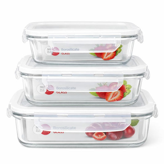Airtight Borosilicate Glass Food Storage Dish Set – 400 ml, 630 ml & 1000 ml - Habitt
