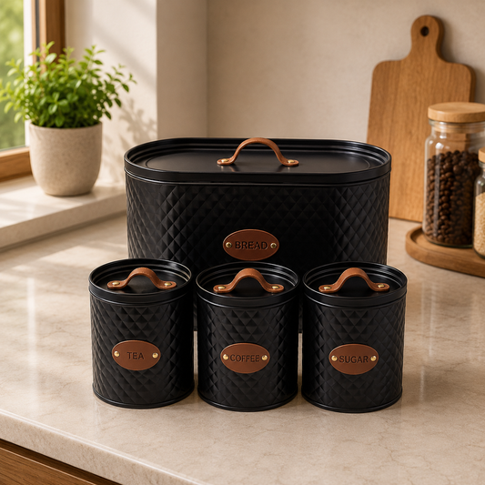 Bread Box with Canister Set – Black