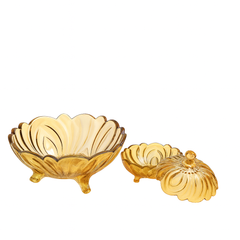 Amber-Tinted Footed 7-Piece Fruit Bowl & Serving Set – Elegant Pressed-Glass Colour Collection - Habitt