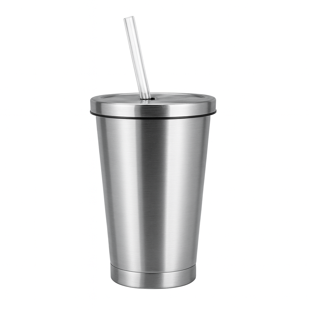 Vacuum Glass Tumbler with Lid & Straw – Insulated Stainless Steel Cup for Hot & Cold Drinks - Habitt