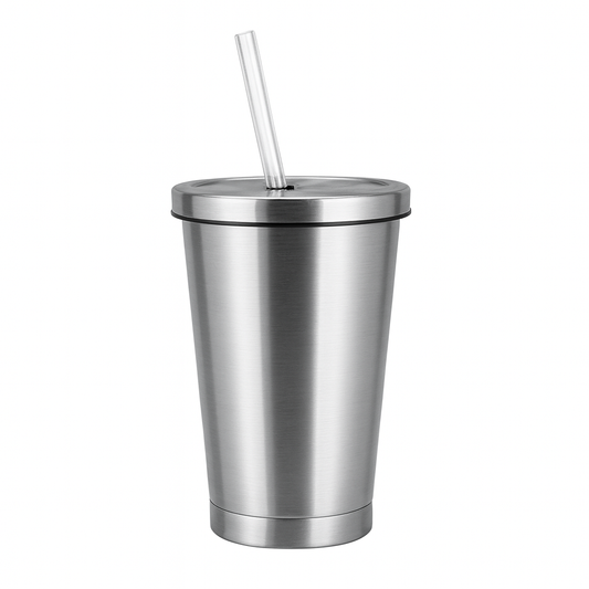 Vacuum Glass Tumbler with Lid & Straw – Insulated Stainless Steel Cup for Hot & Cold Drinks - Habitt