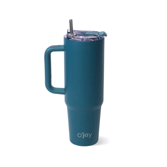 O’jay Matte Teal Insulated Tumbler with Handle & Straw – 50oz – SP17925 - Habitt
