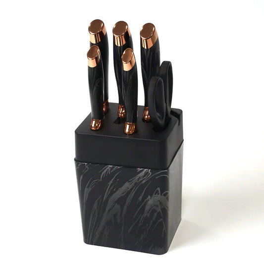7 Pcs Stainless Steel Knife Set with Block – Premium Kitchen Knives & Scissors - Habitt