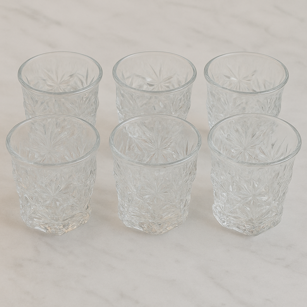 Textured Crystal-Style Tumbler Glass Set 270 ml – Premium Clear Drinkware (6 Pcs) - Habitt
