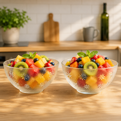 2-Piece Textured Clear Glass Bowl Set – 240 mm Large Serving & Mixing Bowls