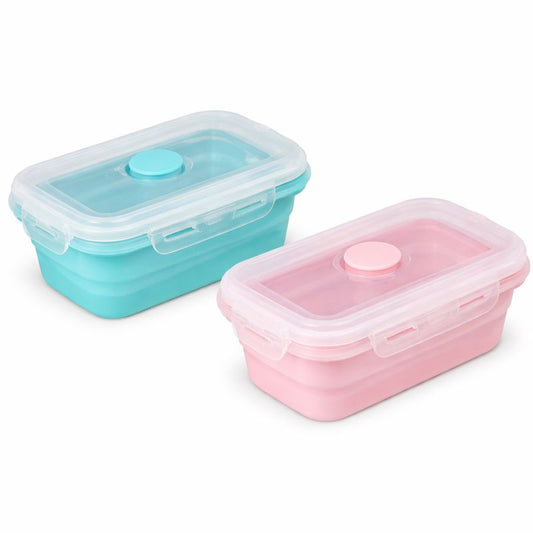 Silicone Foldable Food Container Square – Blue & Pink (Small & Large) | Space-Saving Lunch Box - Habitt