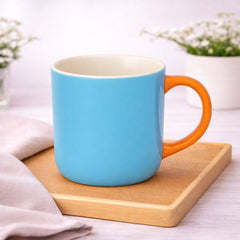 1pc Ceramic Coffee Mug – Stylish Tea & Coffee Cups Blue with Orange handle - Habitt