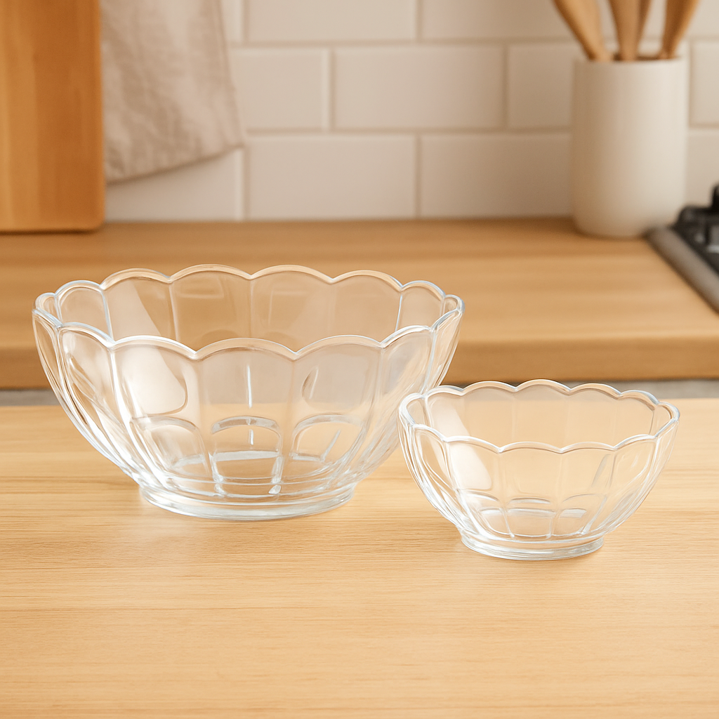Clear Pressed-Glass 7-Piece Fruit Bowl Set – 128/60 mm Small Bowls - Habitt