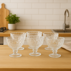 Clear Pressed-Glass Ice Cream Cups – 6-Piece Footed Dessert Set, 210 ml Capacity - Habitt