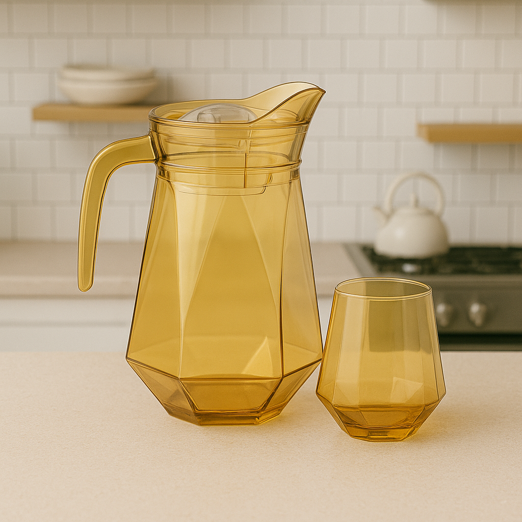 Golden-Tinted 7-Piece Water Set – 1.4 L Jug with 340 ml Glasses (Premium Coloured Glassware) - Habitt
