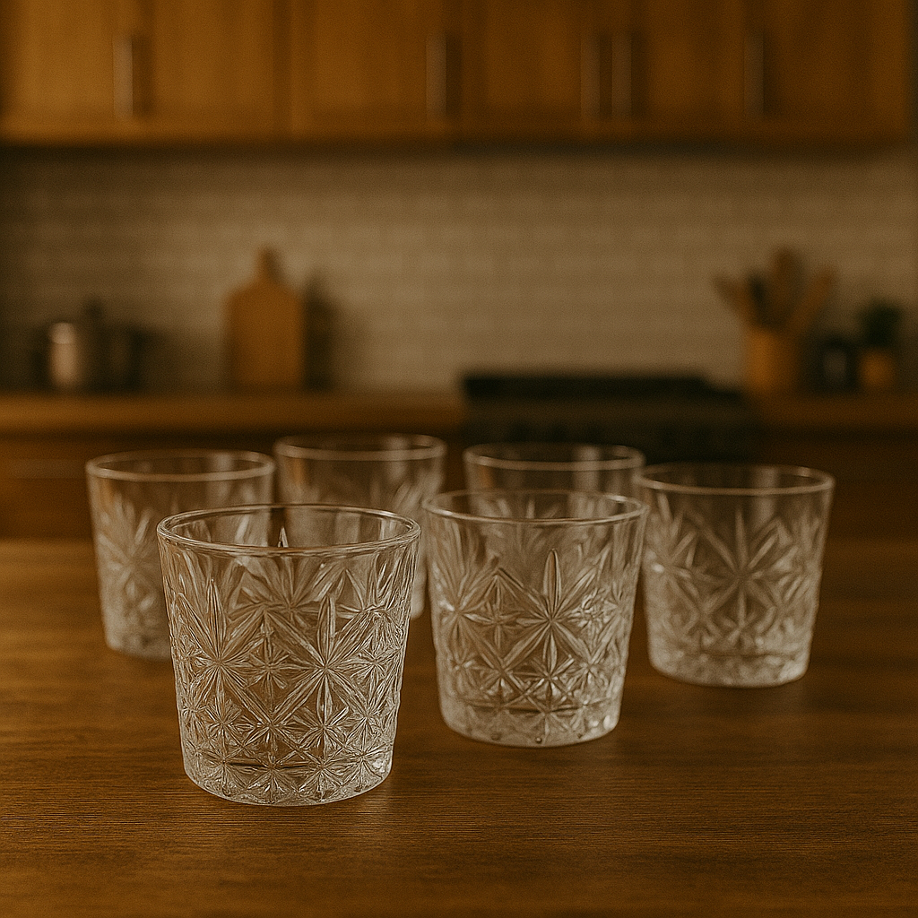 Textured Cut-Design Tumbler Glass Set 320 ml – Premium Clear Drinkware (6 Pcs) - Habitt