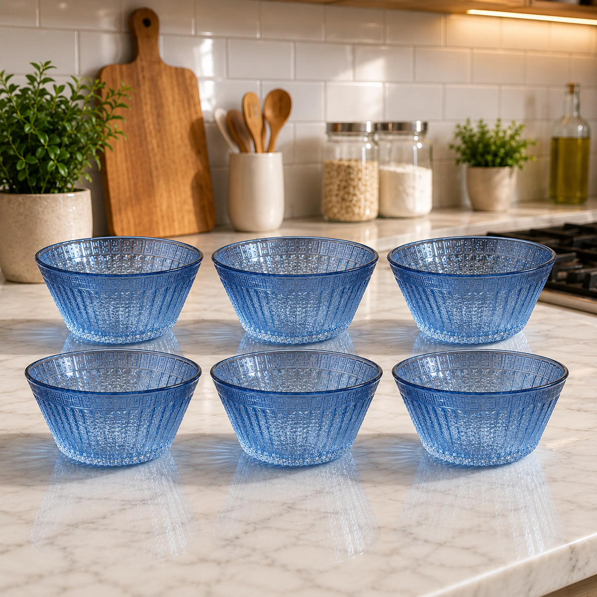 Elegant Blue Textured Fruit Serving Bowl Set - Habitt