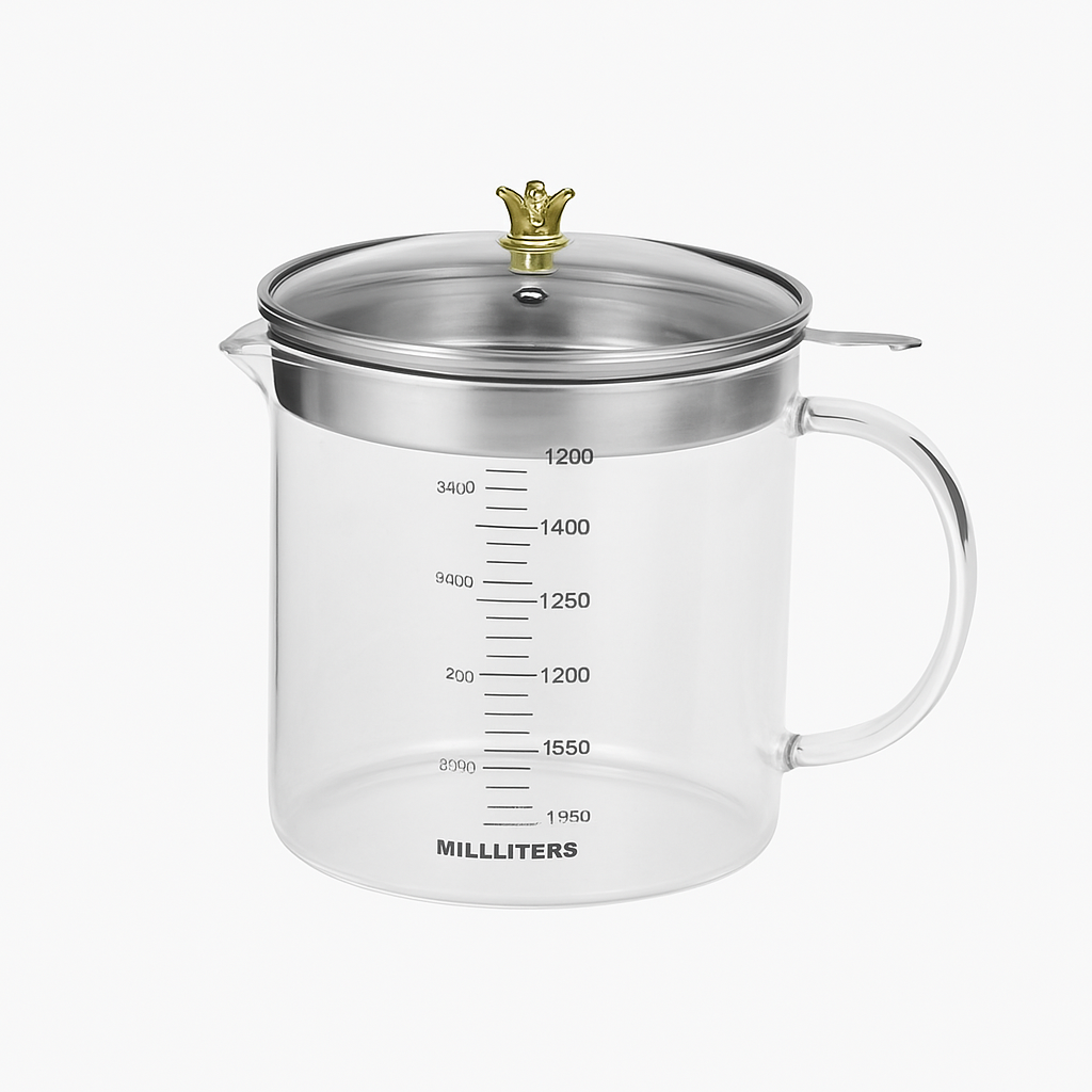 Measuring Glass Oil Pot – 1400ml with Lid (102188) - Habitt