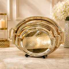 Gold Oval Mirror Tray Set