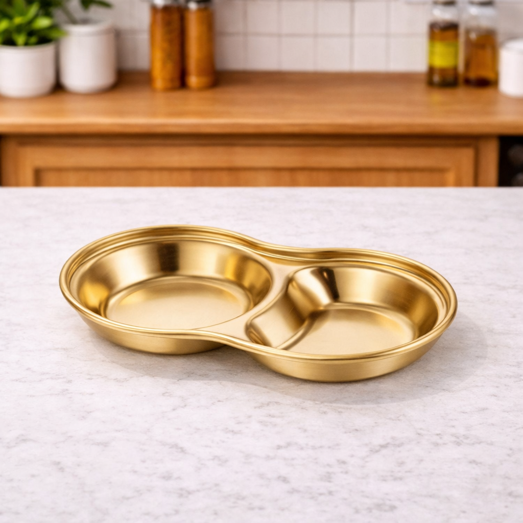 Golden 2 Partition Round Sauce Plate - Habitt