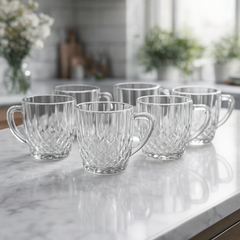 Clear Textured Glass Mug – Premium 250 ml Deli Glassware (Set of 6) - Habitt