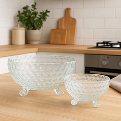 Clear Bubble-Pattern Footed 7-Piece Fruit Bowl Set – Elegant Pressed-Glass Design - Habitt