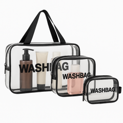 3PCS Transparent Wash Bag Set – Waterproof Travel Toiletry Organizer - Habitt