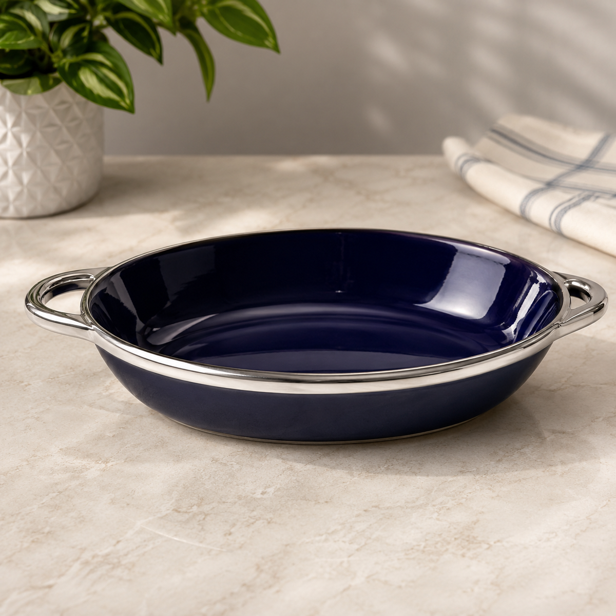 Super Dine Bowl with Silver Handles | Premium Ceramic Serving Bowl