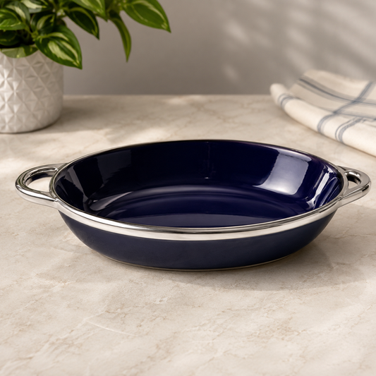 Super Dine Bowl with Silver Handles | Premium Ceramic Serving Bowl