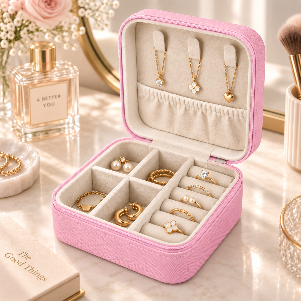 Mini Artificial Leather Jewelry Organizer –Pink