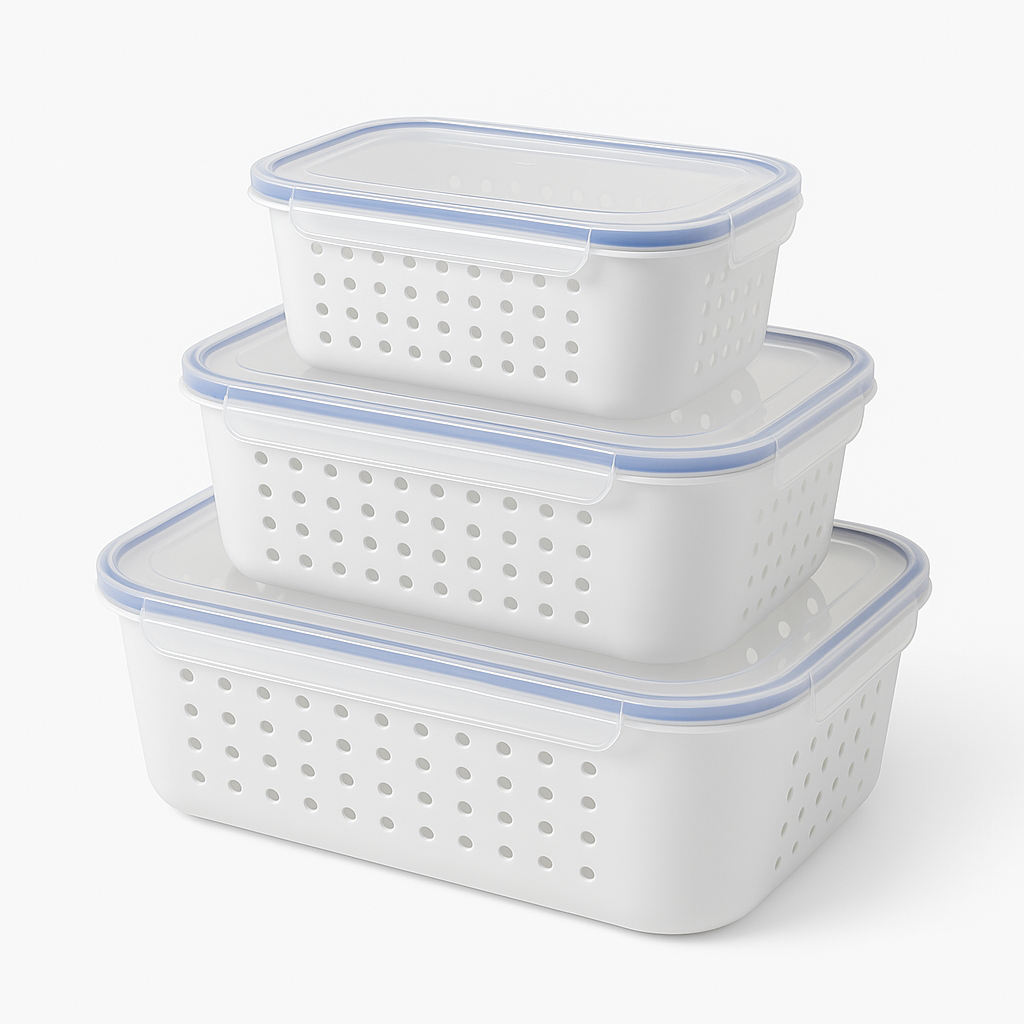 3-Piece Draining Crisper Set with Built-In Strainers for Fresh, Organized Food Storage - Habitt
