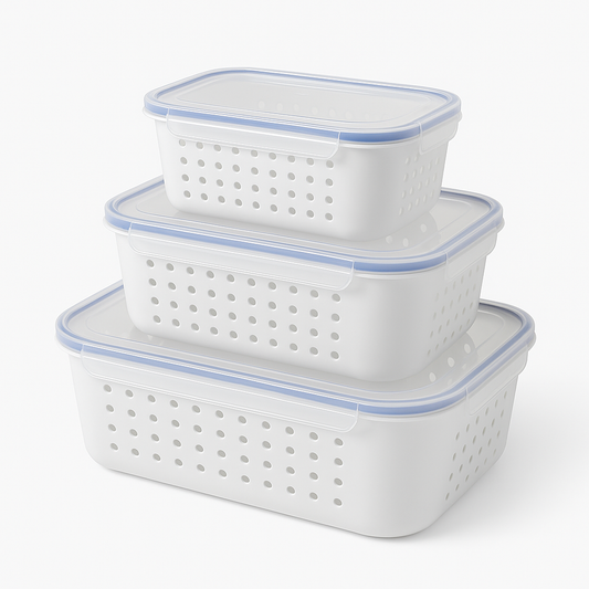 3-Piece Draining Crisper Set with Built-In Strainers for Fresh, Organized Food Storage - Habitt