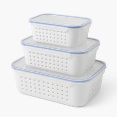 3-Piece Draining Crisper Set with Built-In Strainers for Fresh, Organized Food Storage - Habitt