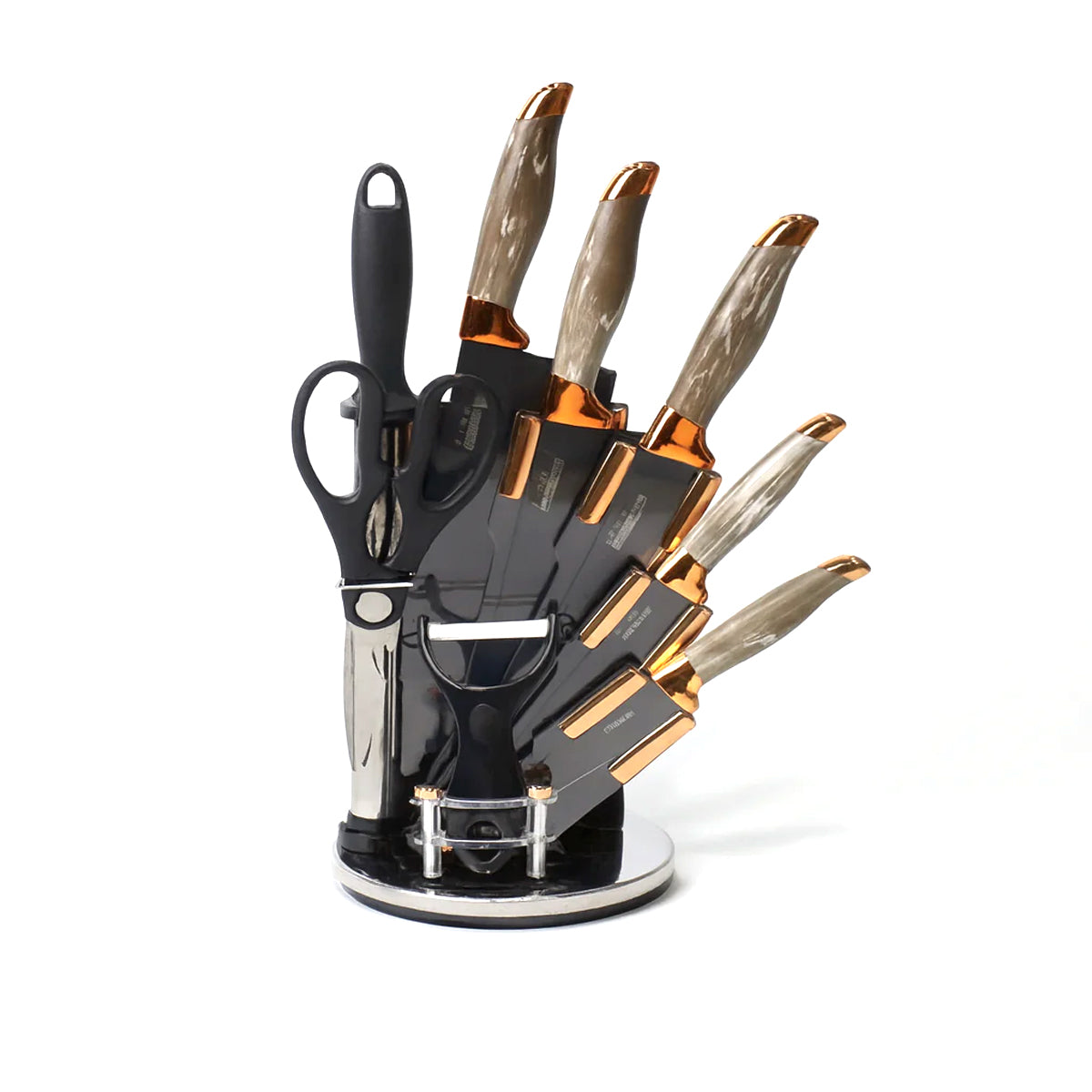 7 Pcs Stainless Steel Knife Set with Rotating Stand – Multipurpose Kitchen Knives & Accessories - Habitt