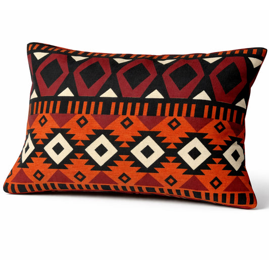 Burnt Orange Tribal Lumbar Cushion Cover 12x18 Inch – Boho Geometric Screen Printed Decorative Pillow Cover - Habitt