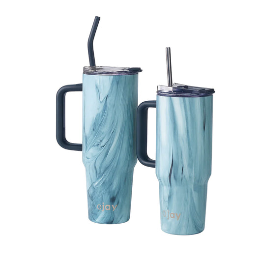 O’jay Aqua Marble Insulated Tumbler with Handle & Straw – 50oz / 40oz – SP17916 - Habitt