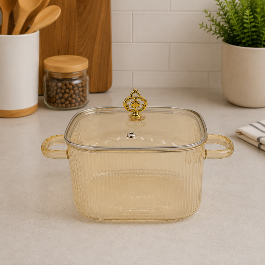 3200ML Glass Cooking Pot with Lid | Square Glass Cooking Pot