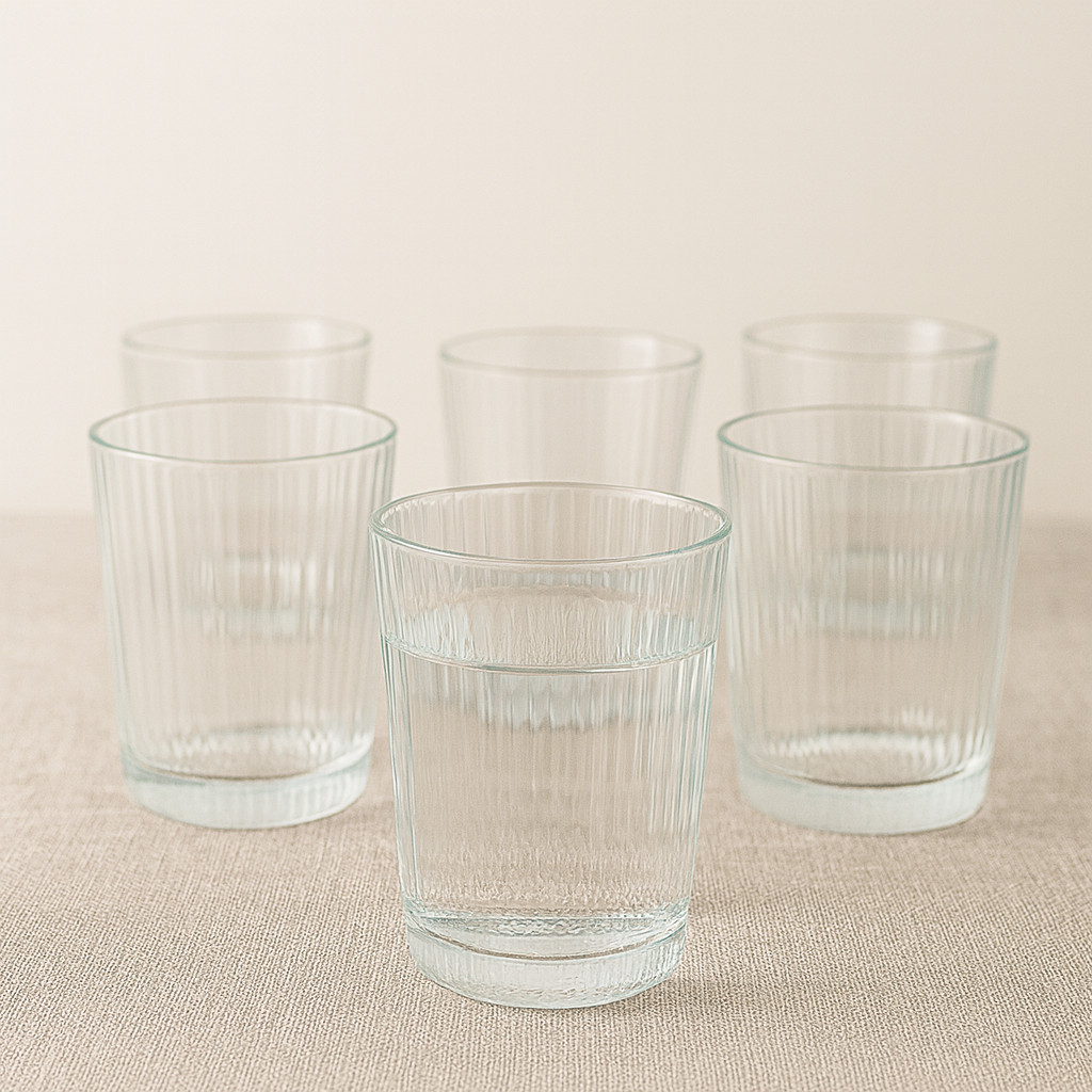 Ribbed Heavy-Base Tumbler Glass Set 335 ml – Premium Clear Drinkware (6 Pcs) - Habitt