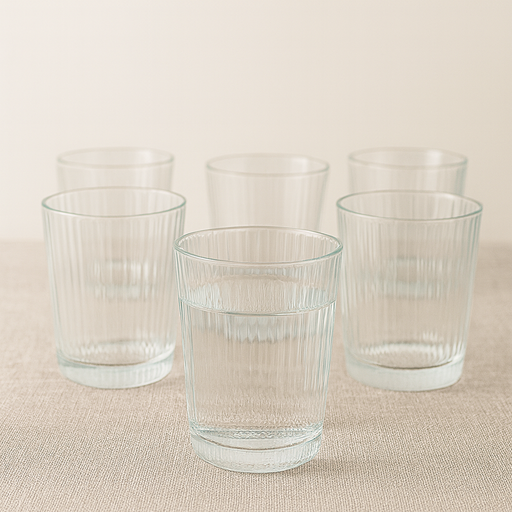 Ribbed Heavy-Base Tumbler Glass Set 335 ml – Premium Clear Drinkware (6 Pcs) - Habitt