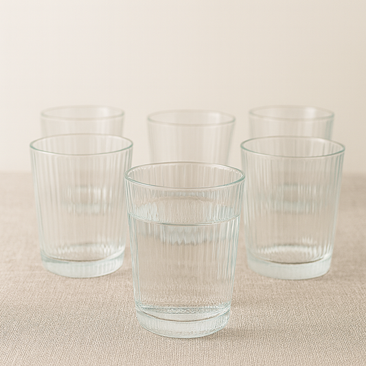 Ribbed Heavy-Base Tumbler Glass Set 335 ml – Premium Clear Drinkware (6 Pcs) - Habitt