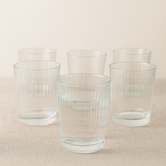 Ribbed Heavy-Base Tumbler Glass Set 335 ml – Premium Clear Drinkware (6 Pcs) - Habitt