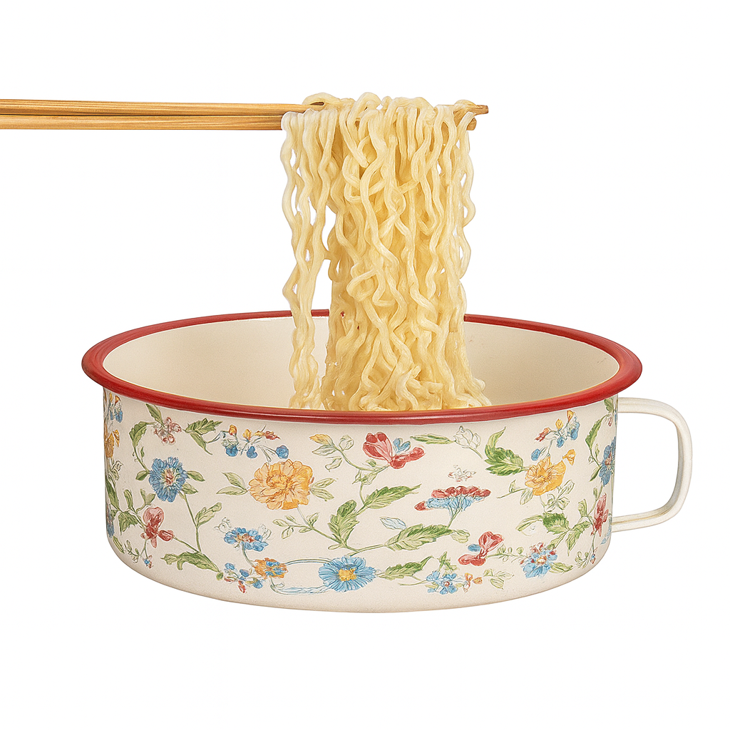 Vintage Floral Iron Noodle Bowl – Durable Deep Serving Bowl for Soup, Ramen, Pasta & Everyday Meals - Habitt