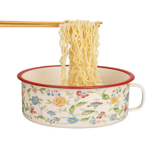 Vintage Floral Iron Noodle Bowl – Durable Deep Serving Bowl for Soup, Ramen, Pasta & Everyday Meals - Habitt