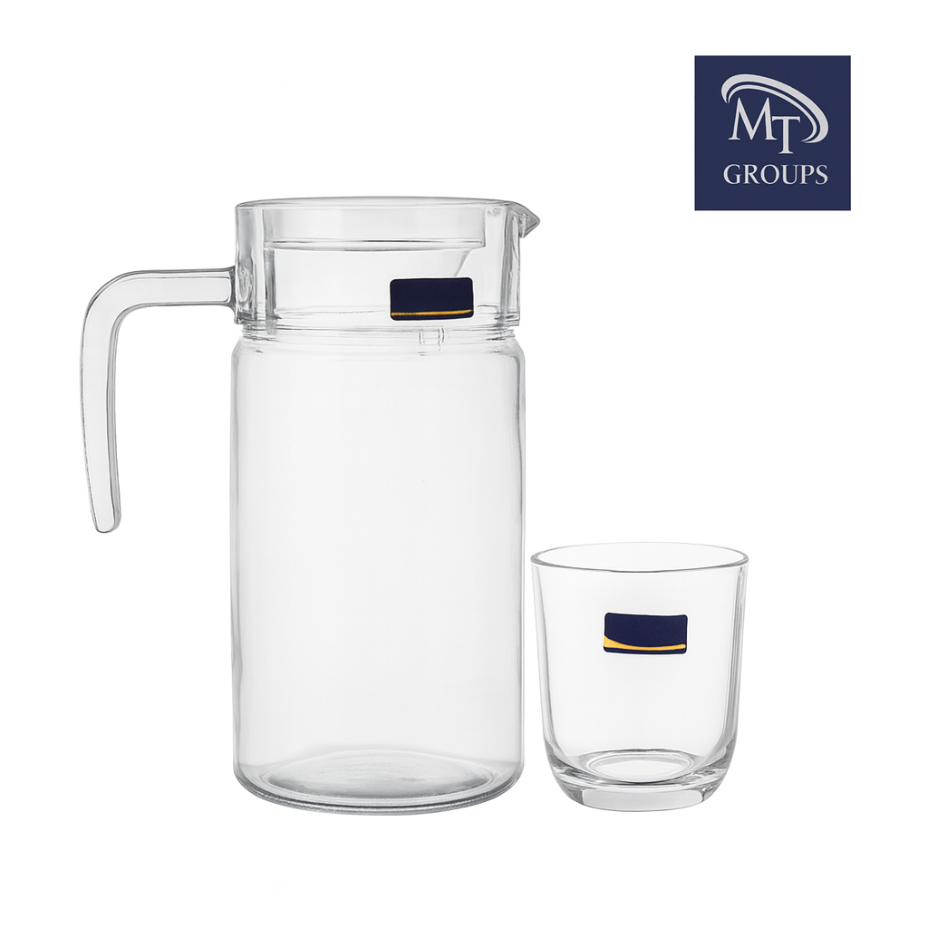 Clear Glass 7-Piece Water Set – 1.85 L Jug with 300 ml Glasses (Premium Everyday Glassware) - Habitt