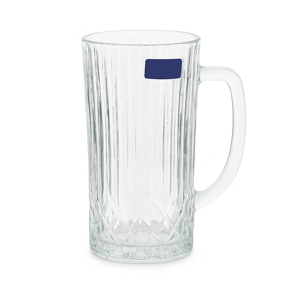 Ribbed Clear Glass Juice Mug 320 ml with Handle – Pack of 6 | Elegant Textured Drinkware for Home & Café - Habitt