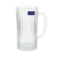 Ribbed Clear Glass Juice Mug 320 ml with Handle – Pack of 6 | Elegant Textured Drinkware for Home & Café - Habitt