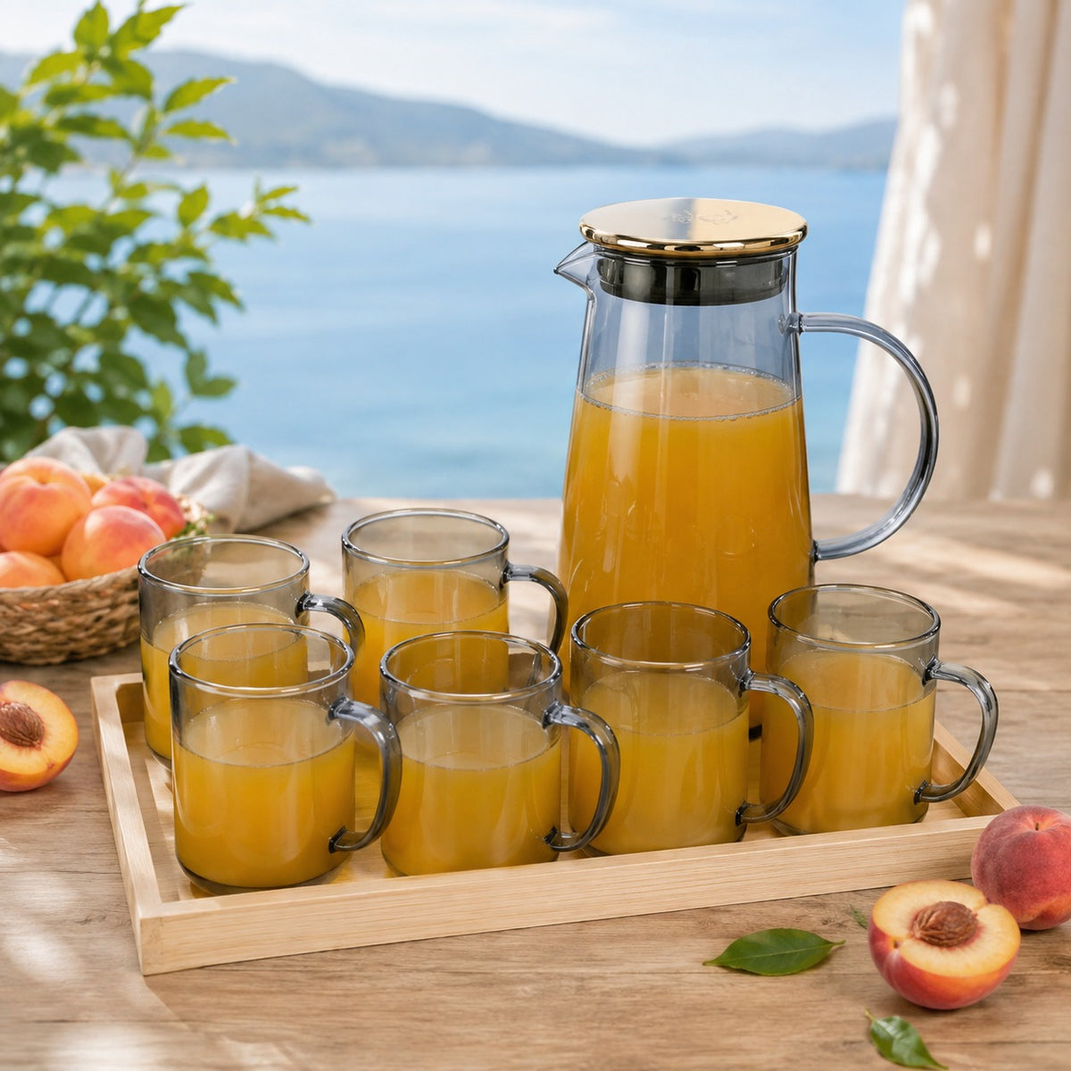 6 Piece Transparent Water Set with Jug | Drinkware Set