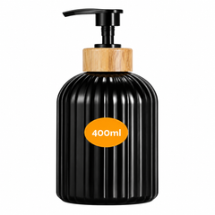 Ribbed Glass Soap Dispenser with Wood Neck – Black & White