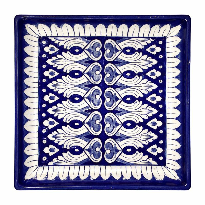 Handcrafted Blue Pottery Serving Dish – Medium Square (10 × 8.5 Inches) - Habitt
